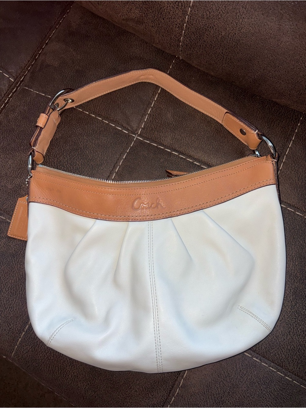 2010 Coach Cream and Tan Leather Shoulder Bag